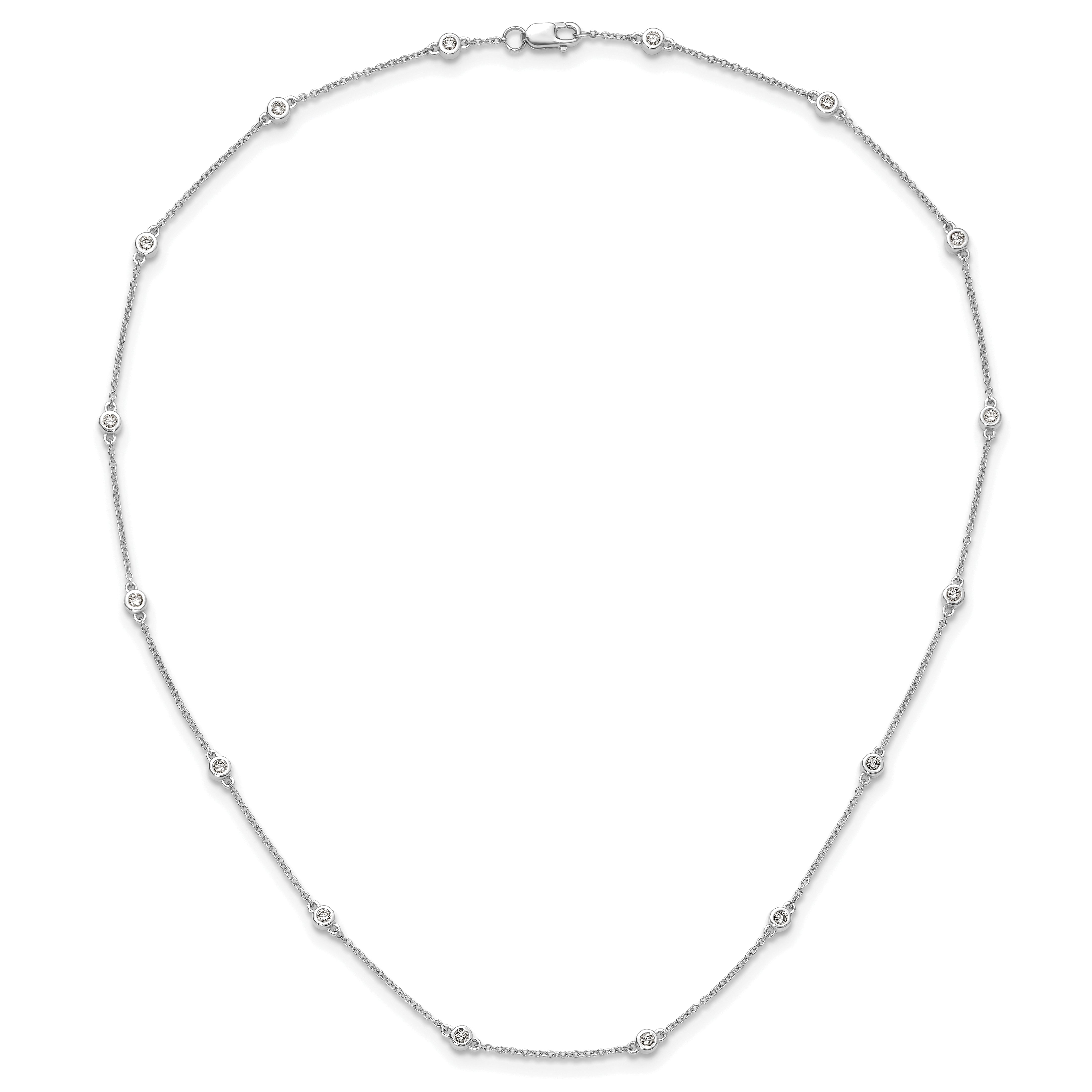 14k White Gold Complete 1/3 carat Bezel-set Diamond and Cable Chain 16-Station 16 inch Necklace PM1007
