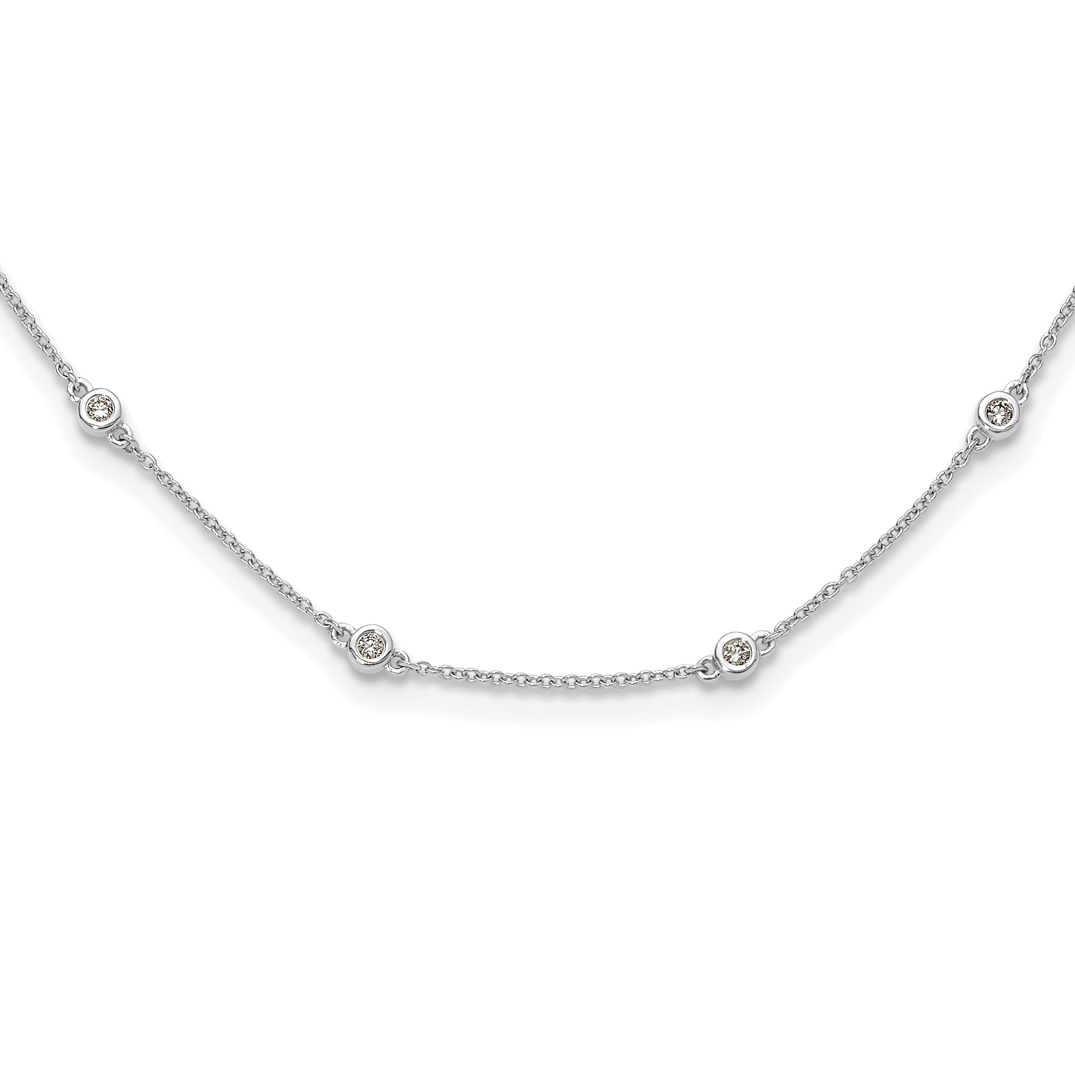 14k White Gold Complete 1/3 carat Bezel-set Diamond and Cable Chain 16-Station 16 inch Necklace PM1007