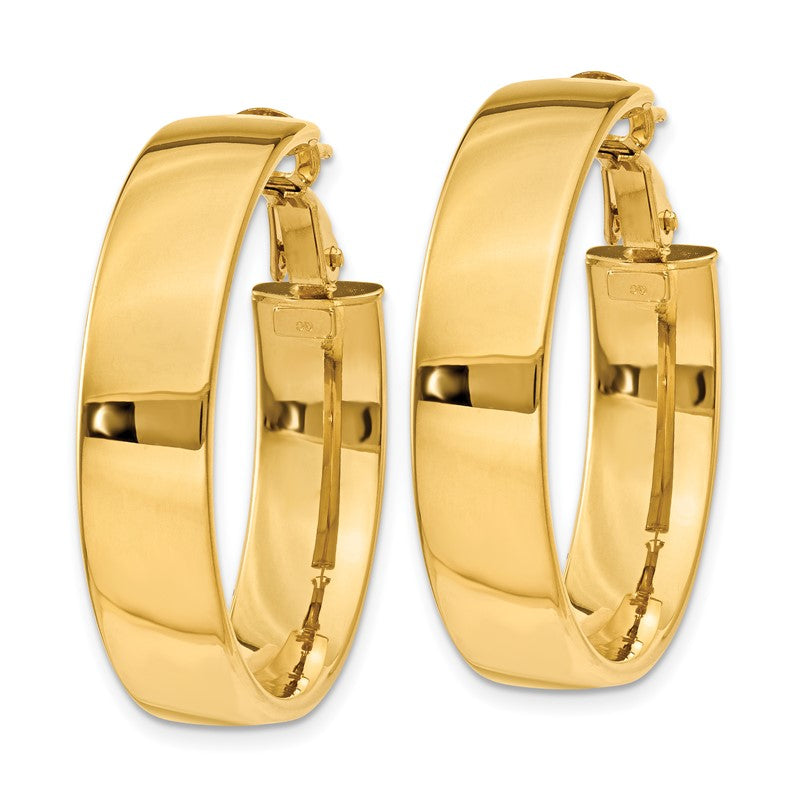 14k 7x30mm Polished Flat Tube Omega Back Hoop Earrings PRE738
