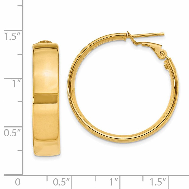 14k 7x30mm Polished Flat Tube Omega Back Hoop Earrings PRE738