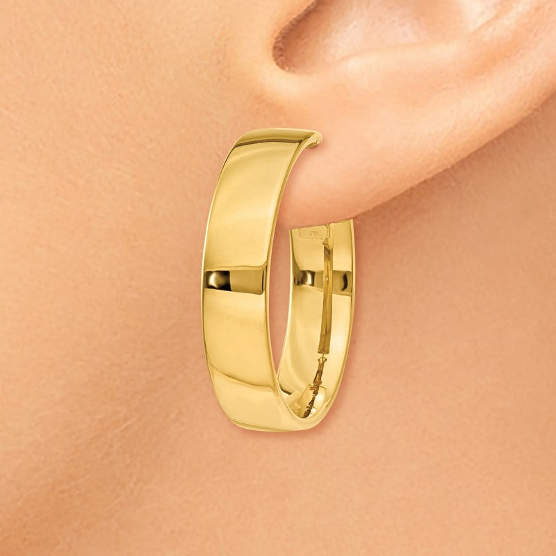 14k 7x30mm Polished Flat Tube Omega Back Hoop Earrings PRE738