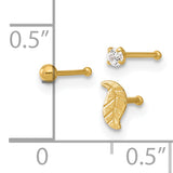 14K 22 Gauge Leaf / 2mm Ball / 2mm CZ  3-piece Nose Stud Set BD146SET