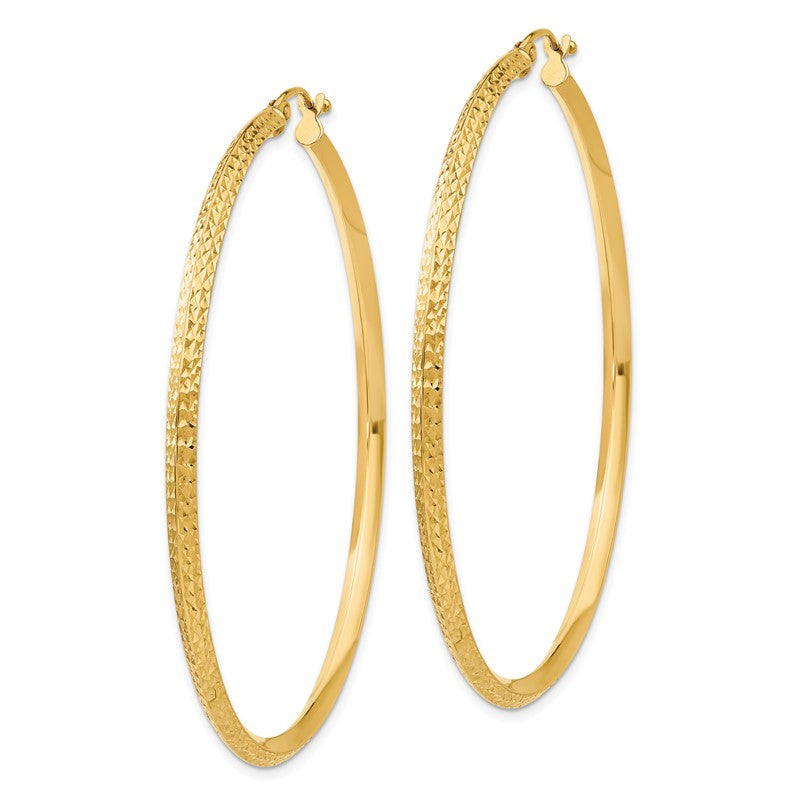 14K 2.5x55mm Knife-Edge Diamond-cut Tube Hoop Earrings TC822