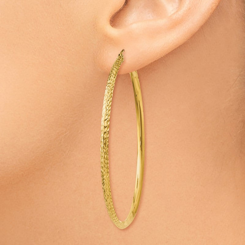 14K 2.5x55mm Knife-Edge Diamond-cut Tube Hoop Earrings TC822
