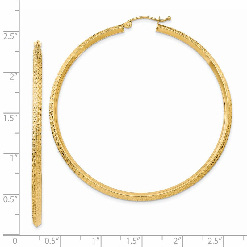 14K 2.5x55mm Knife-Edge Diamond-cut Tube Hoop Earrings TC822