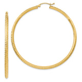 14K 2.5x55mm Knife-Edge Diamond-cut Tube Hoop Earrings TC822