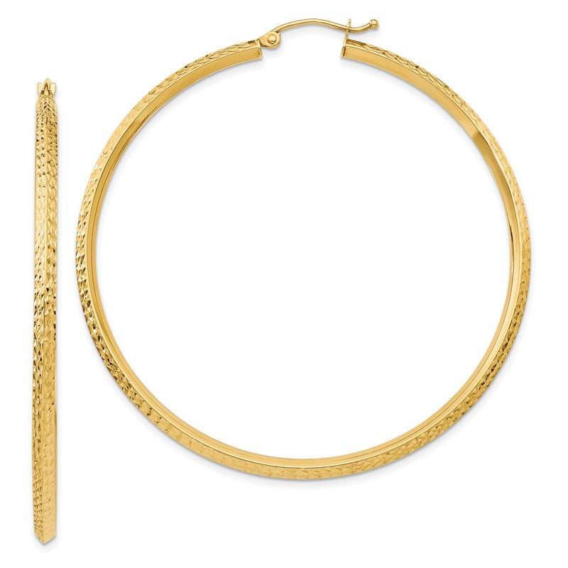 14K 2.5x55mm Knife-Edge Diamond-cut Tube Hoop Earrings TC822