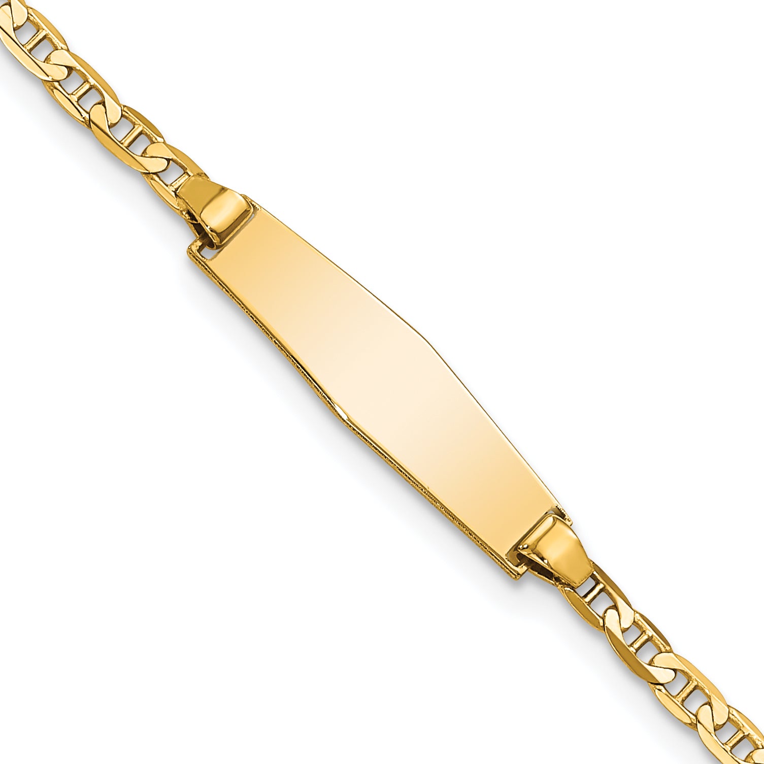 14k Polished Solid Chain/Solid Plate Flat Anchor Link Soft Diamond Shape 19.5x5.2mm Plate 6 inch Baby/Child ID Bracelet BID104C
