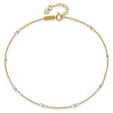 14k Two-tone Cable Chain Mirror Beads 8-Station 9 inch Plus 1 inch Extender - Total 10 inch Anklet ANK264