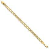 14k 6mm Hollow Double Link 7 inch Charm Bracelet DO542