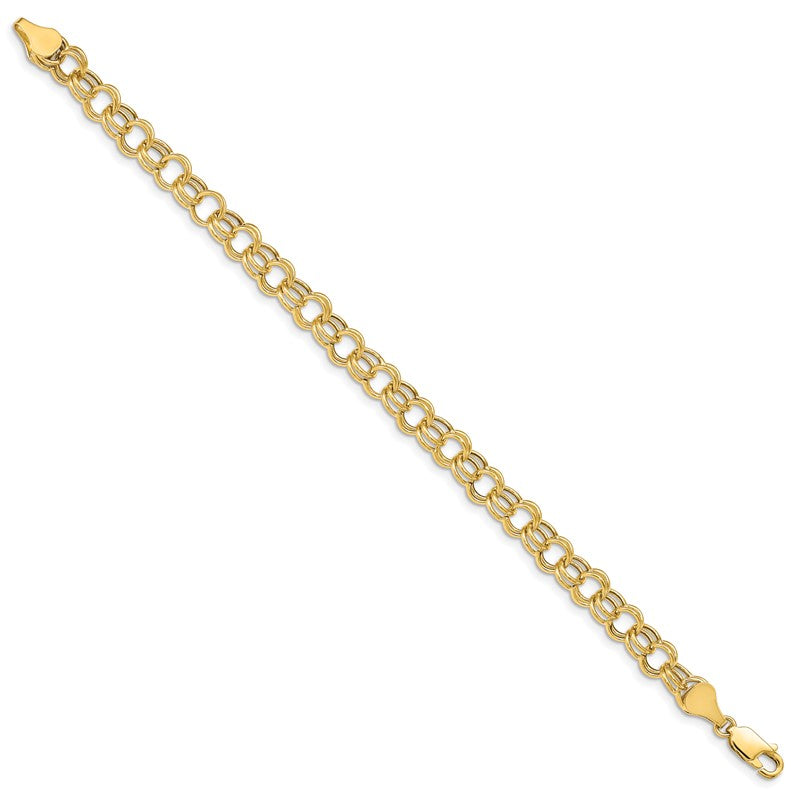 14k 6mm Hollow Double Link 7 inch Charm Bracelet DO542