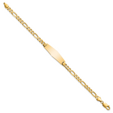 14k Polished Solid Chain/Solid Plate Flat Figaro Link Soft Diamond Shape 28x9.5mm Plate 7 inch ID Bracelet LID76C
