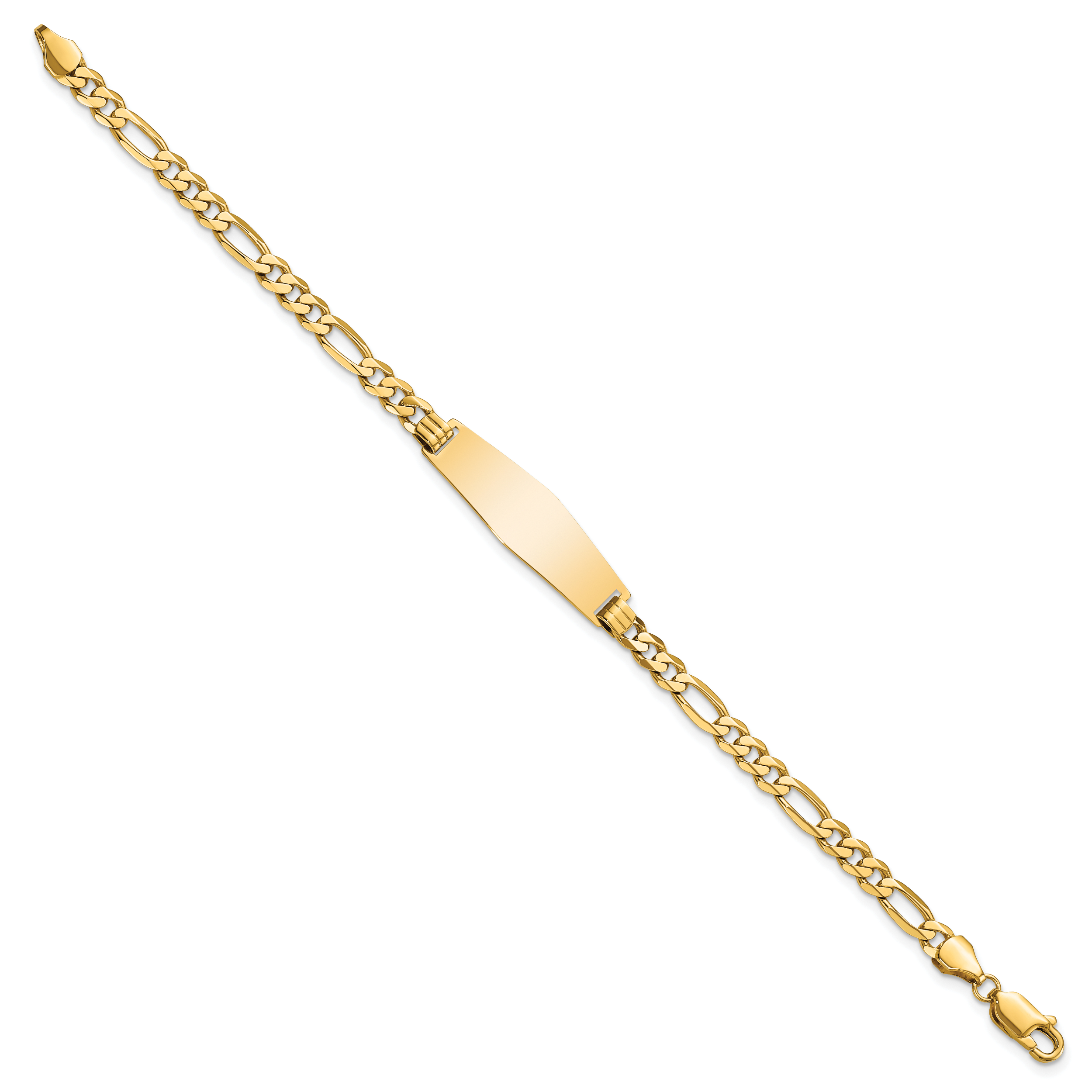 14k Polished Solid Chain/Solid Plate Flat Figaro Link Soft Diamond Shape 28x9.5mm Plate 7 inch ID Bracelet LID76C