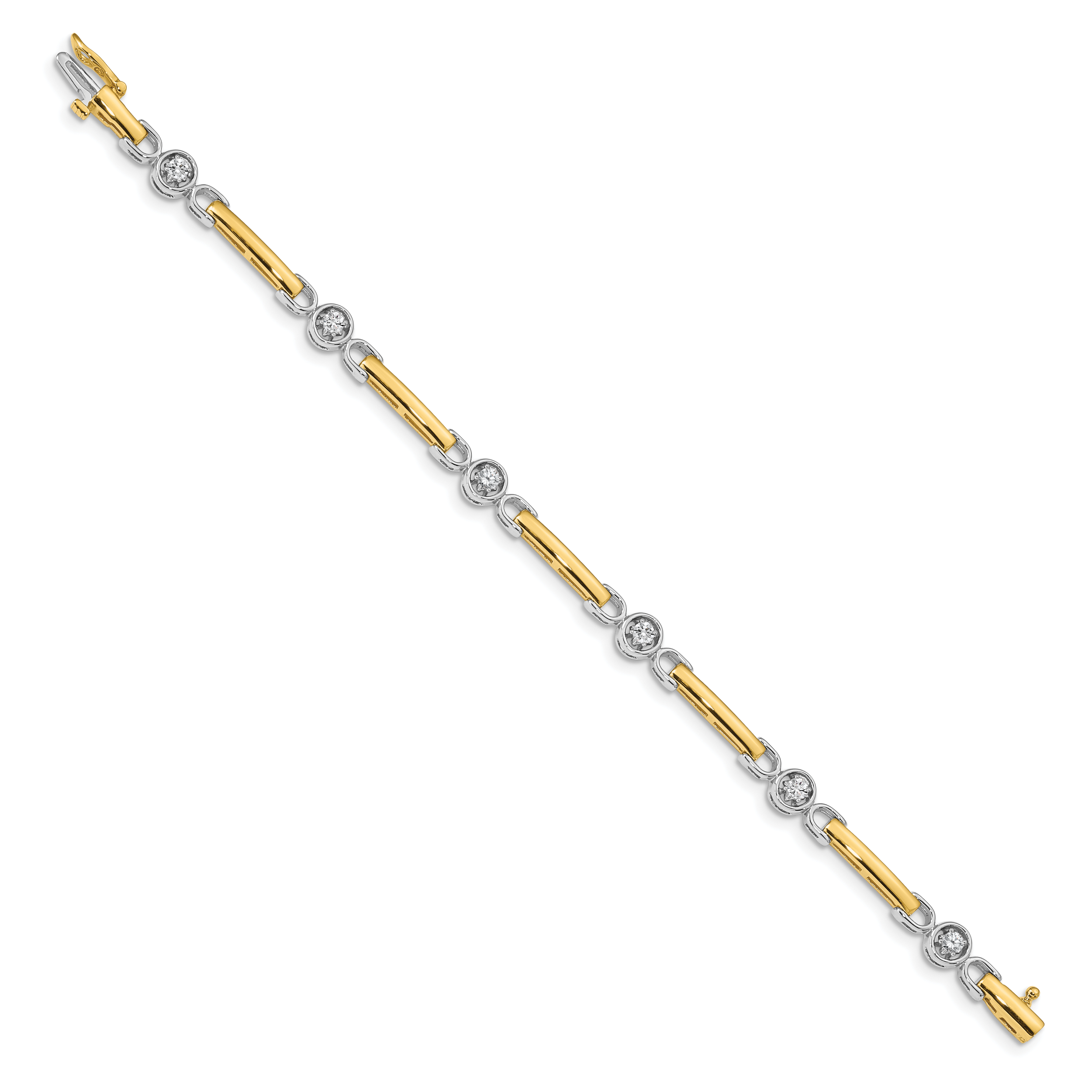 14k Two-tone Complete 1/2 carat Round AAA Diamond Bar 7 inch Tennis Bracelet X2017AAA