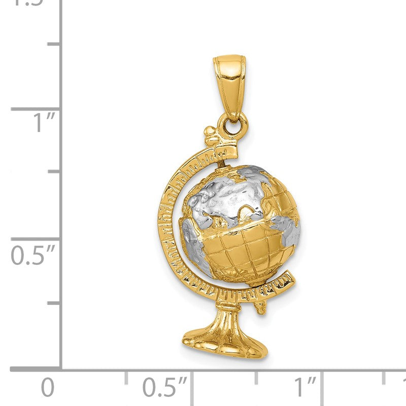 14K and White Rhodium 3-D Moveable Globe Pendant D1209