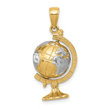 14K and White Rhodium 3-D Moveable Globe Pendant D1209