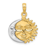 14k Two-Tone Solid Polished Reversible Sun and Moon Pendant K956