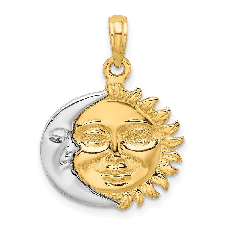 14k Two-Tone Solid Polished Reversible Sun and Moon Pendant K956