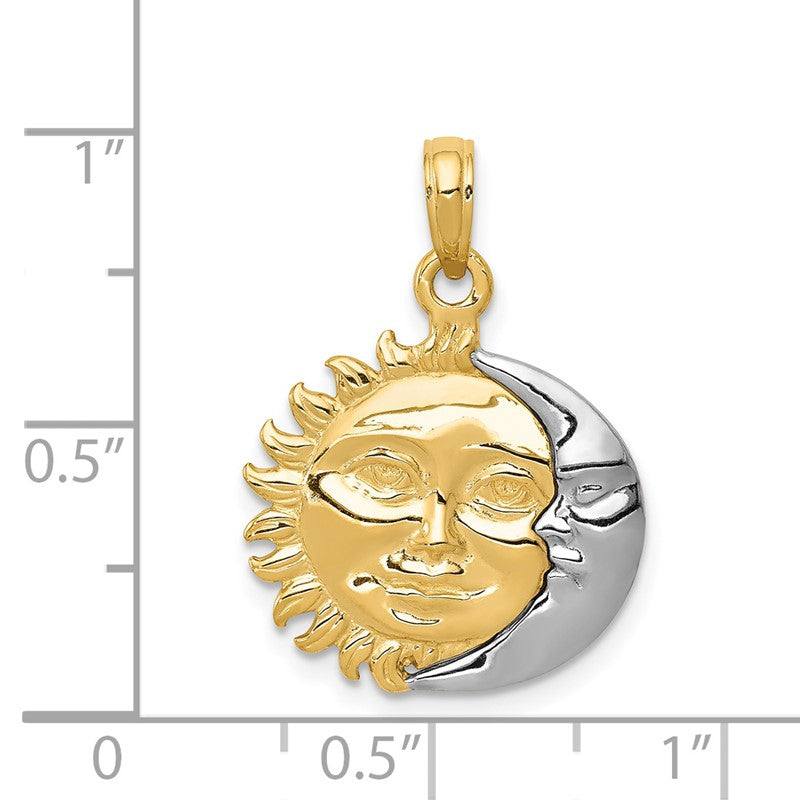 14k Two-Tone Solid Polished Reversible Sun and Moon Pendant K956