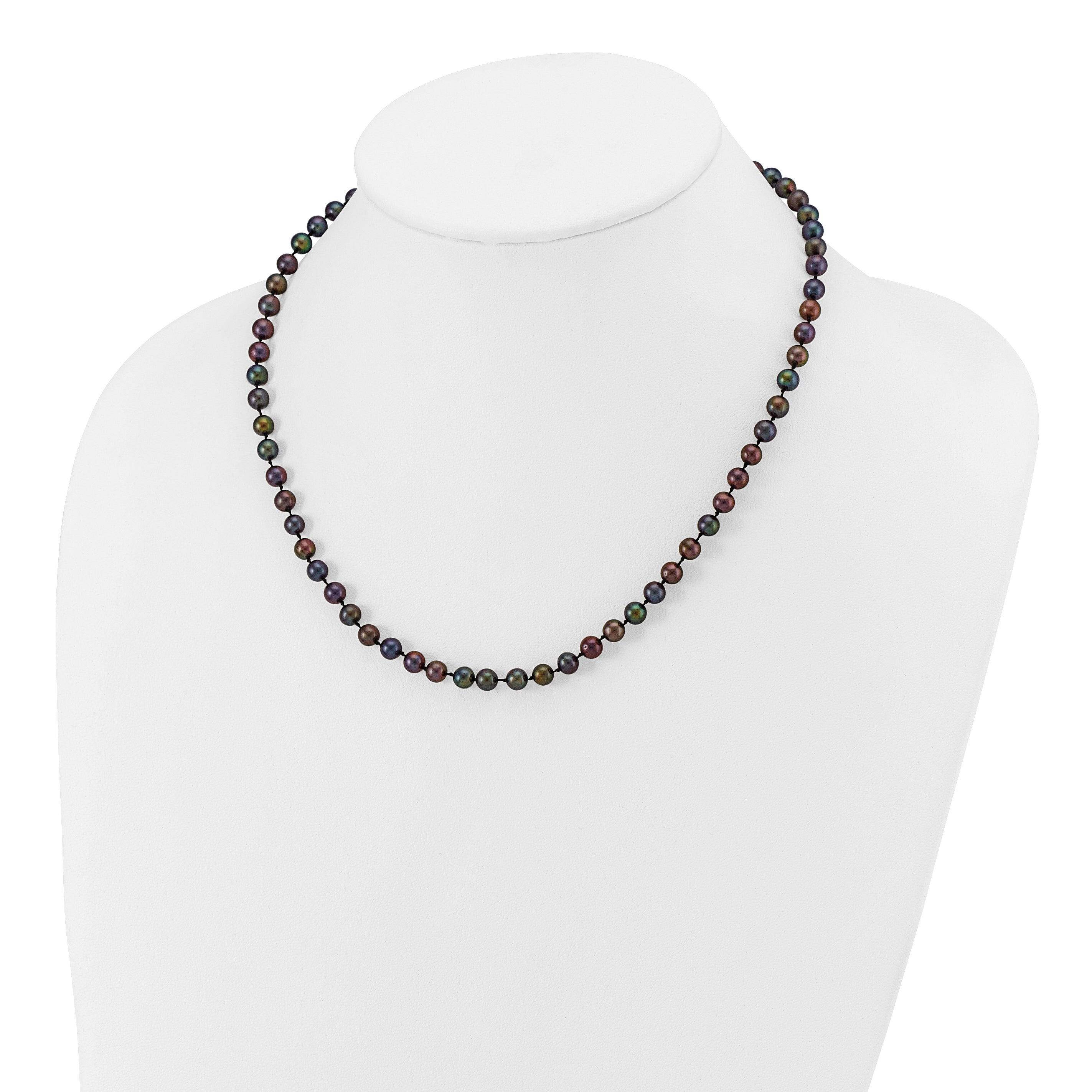 14k 5-6mm Black Near-Round Freshwater Cultured Pearl 16 inch Necklace BPN050