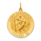 14k Polished and Satin Solid St. Christopher Medal Round Pendant XR1792