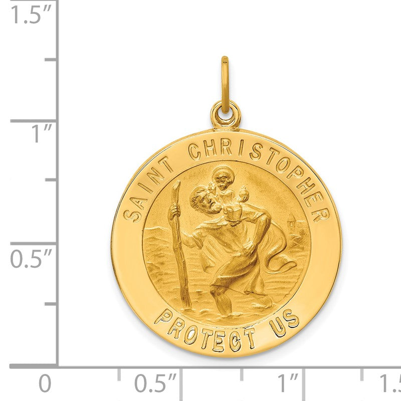 14k Polished and Satin Solid St. Christopher Medal Round Pendant XR1792