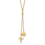 14K Puffed Heart and Diamond-cut Cross 16 inch Y-Necklace Plus 2 inch Extender SF2288