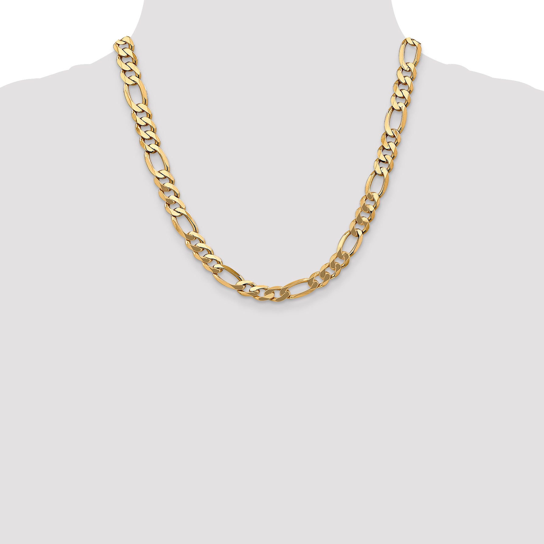 14K 26 inch 8.75mm Flat Figaro with Lobster Clasp Chain FFL220
