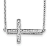 14k White Gold 1/6 carat Diamond Sideways Cross 18 inch Necklace PM4695