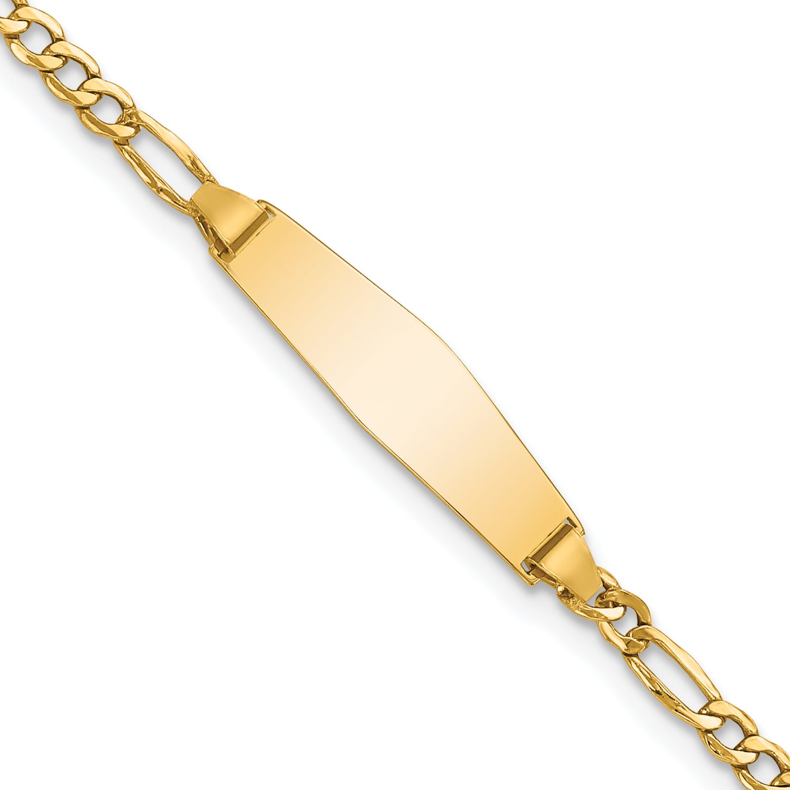 14k Polished Semi-Solid Chain/Solid Plate Figaro Link Soft Diamond Shape 19.5x5.5mm Plate 6 inch Baby/Child ID Bracelet DCID134C