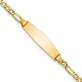 14k Polished Semi-Solid Chain/Solid Plate Figaro Link Soft Diamond Shape 19.5x5.5mm Plate 6 inch Baby/Child ID Bracelet DCID134C