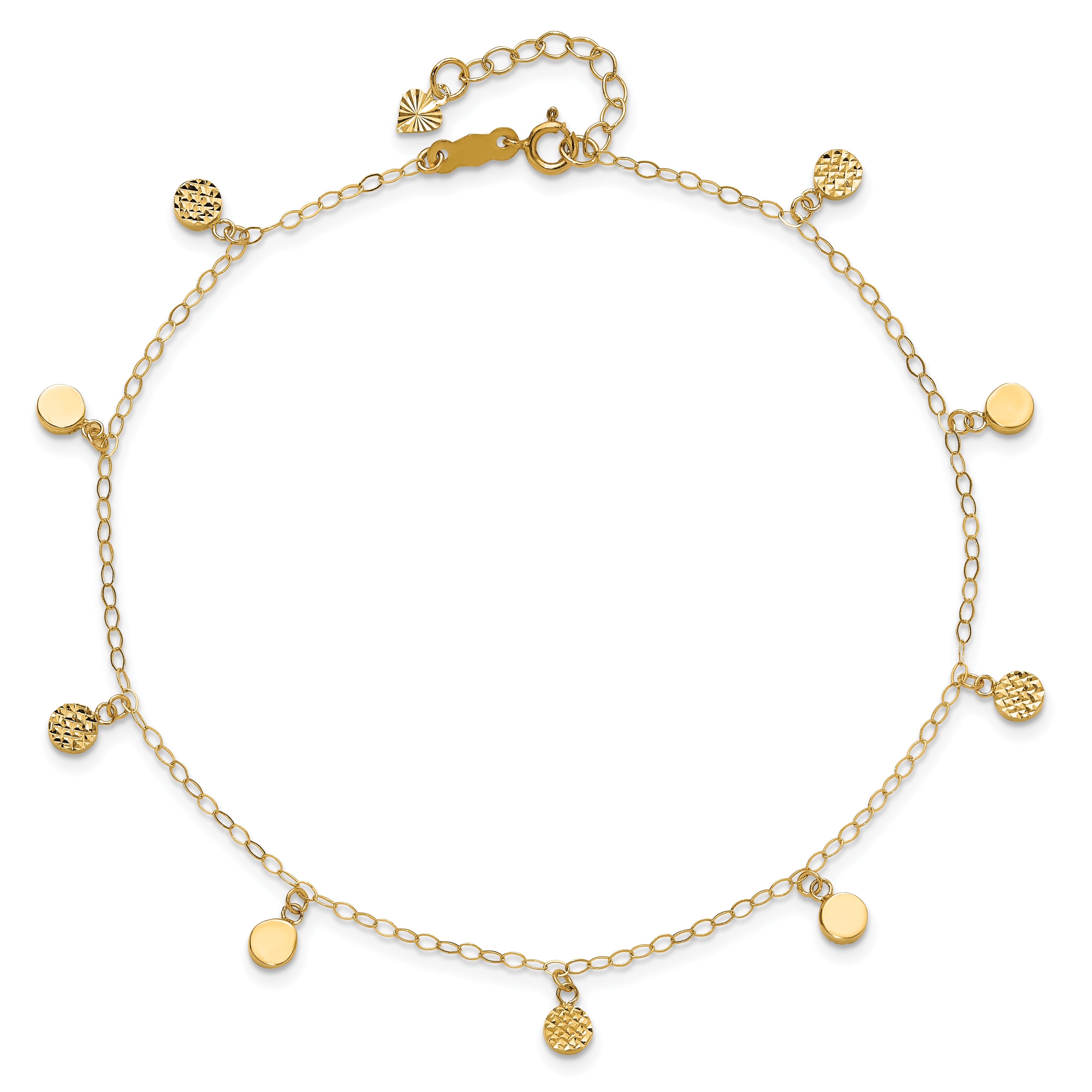 14k Hollow Dangle Circles 9 inch Plus 1 inch Extender - Total 10 inch Anklet ANK225