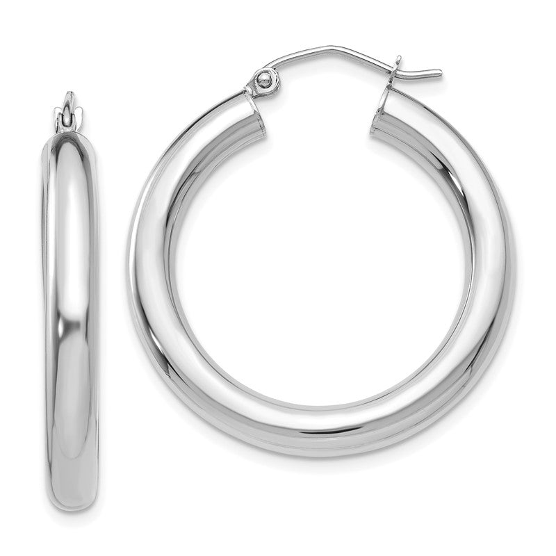 14K White Gold 4x30mm Polished Lightweight Tube Hoop Earrings T860L