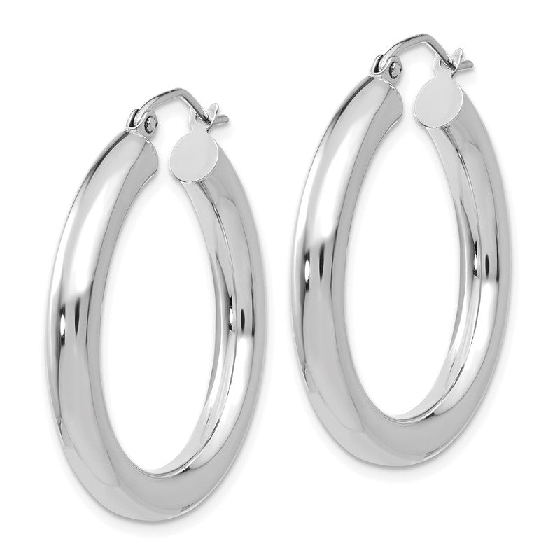 14K White Gold 4x30mm Polished Lightweight Tube Hoop Earrings T860L