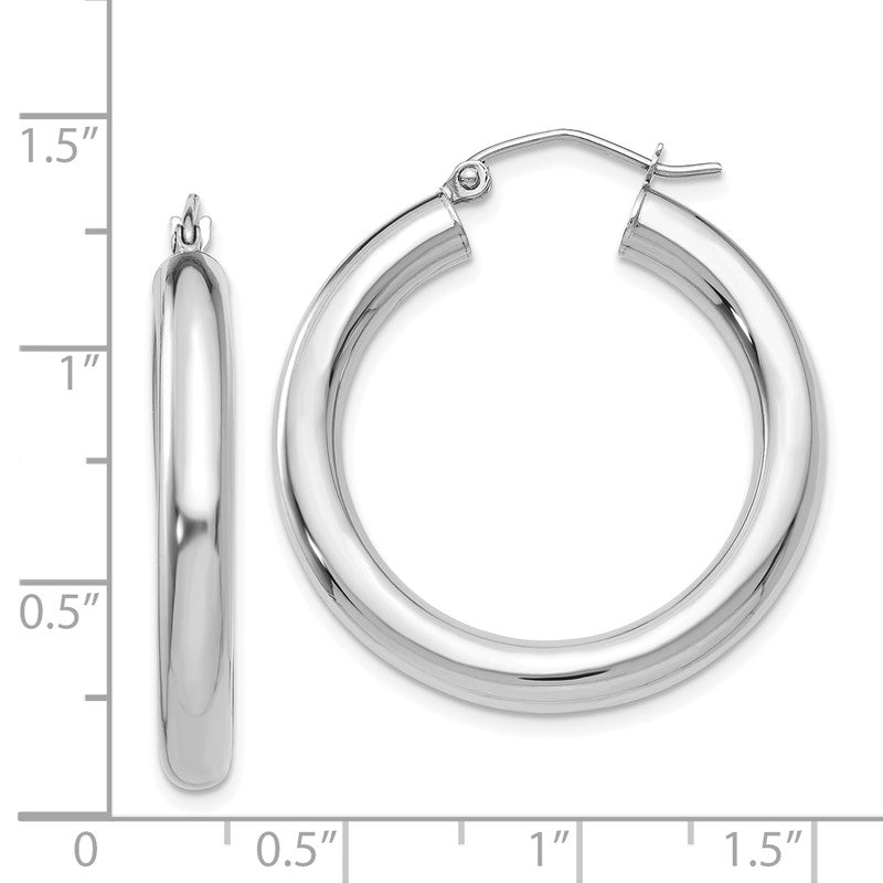 14K White Gold 4x30mm Polished Lightweight Tube Hoop Earrings T860L