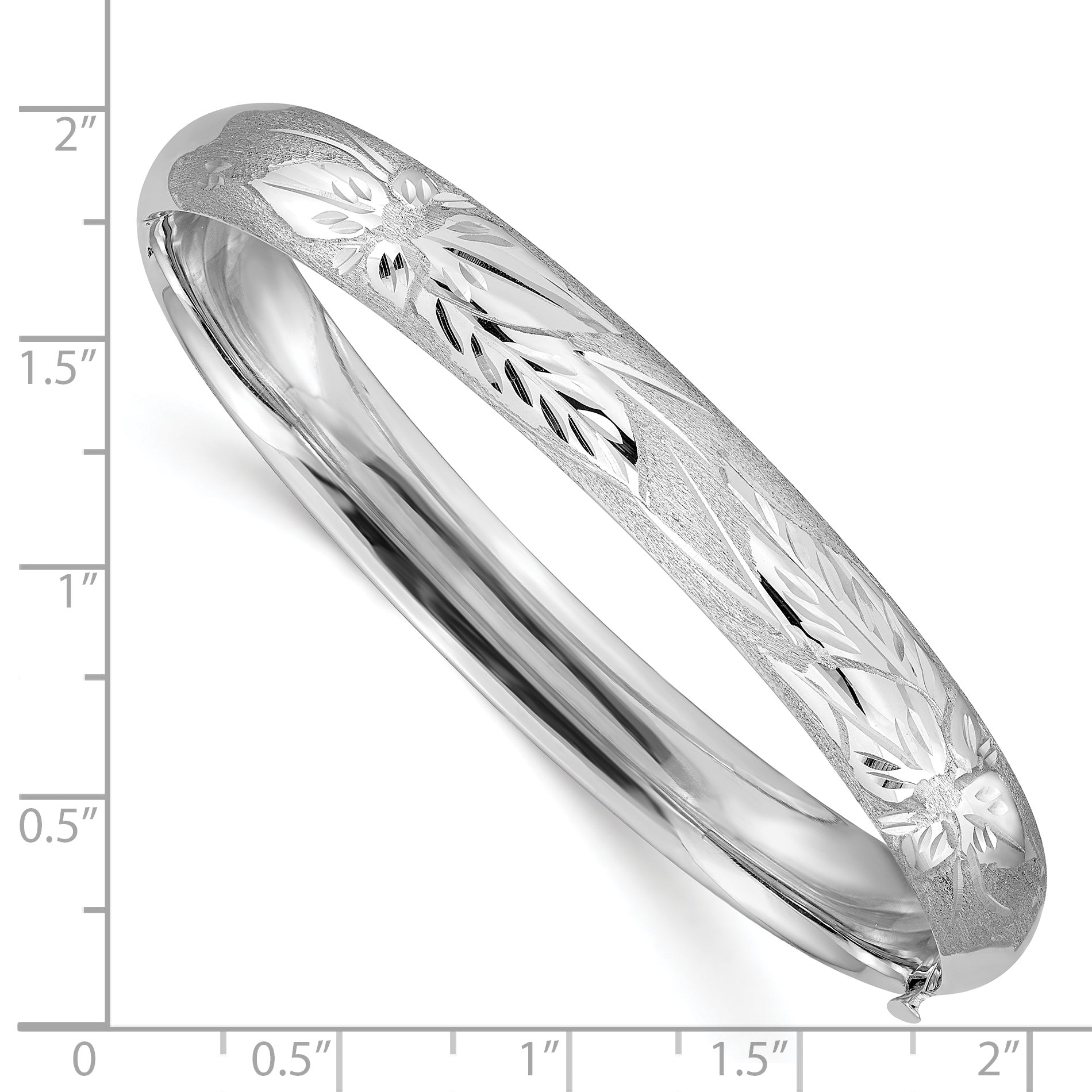 14k 5/16 White Gold Florentine Engraved 8.00mm Hinged Round Bangle Bracelet WFE5/16