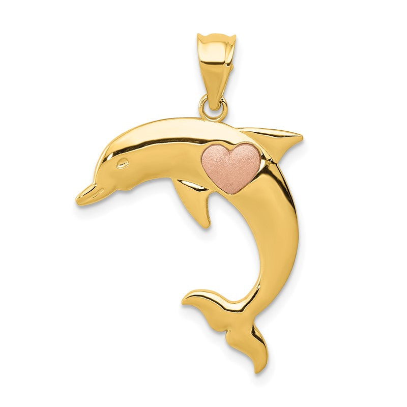 14k Two-Tone Dolphin with Heart Pendant K4878