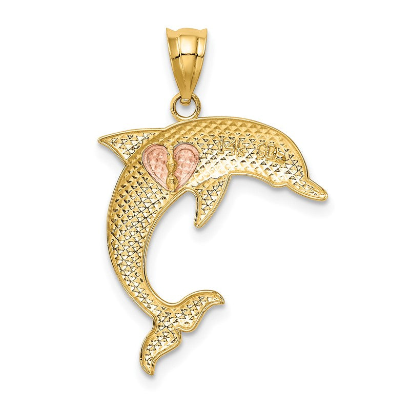 14k Two-Tone Dolphin with Heart Pendant K4878
