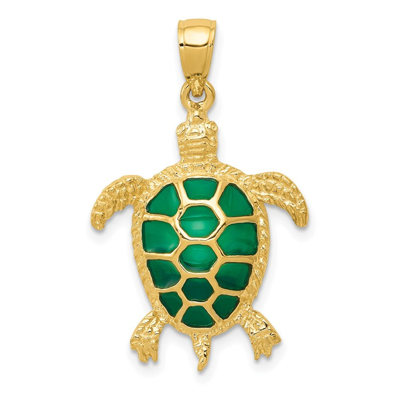 14K Green Enameled Sea Turtle Pendant K4256