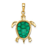 14K Green Enameled Sea Turtle Pendant K4256