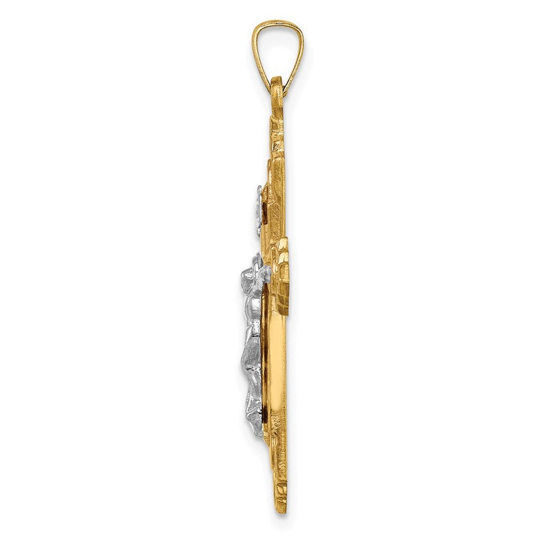 14k Two-tone Hollow Polished Fleur de Lis Crucifix Pendant XR1729