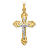 14k Two-tone Hollow Polished Fleur de Lis Crucifix Pendant XR1729