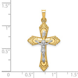 14k Two-tone Hollow Polished Fleur de Lis Crucifix Pendant XR1729