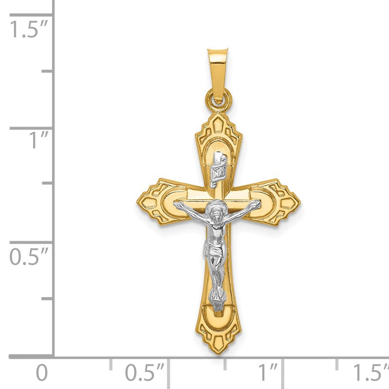 14k Two-tone Hollow Polished Fleur de Lis Crucifix Pendant XR1729