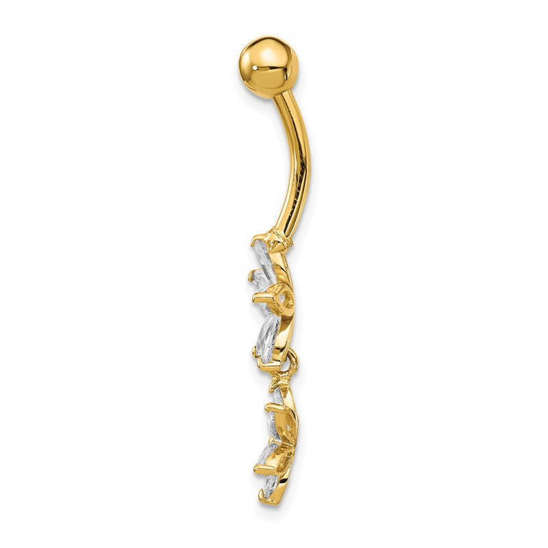 14k 14 Gauge CZ 2-Flower Dangle Belly Ring BD143