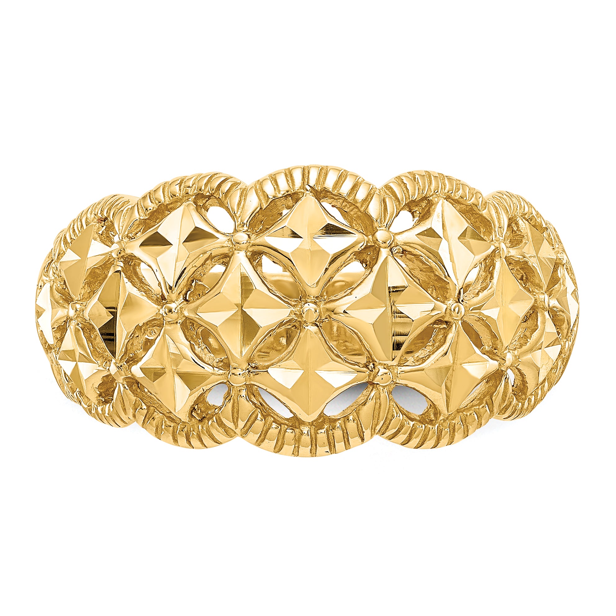 14K Diamond-cut Scalloped Edge Pattern Dome Ring K4620