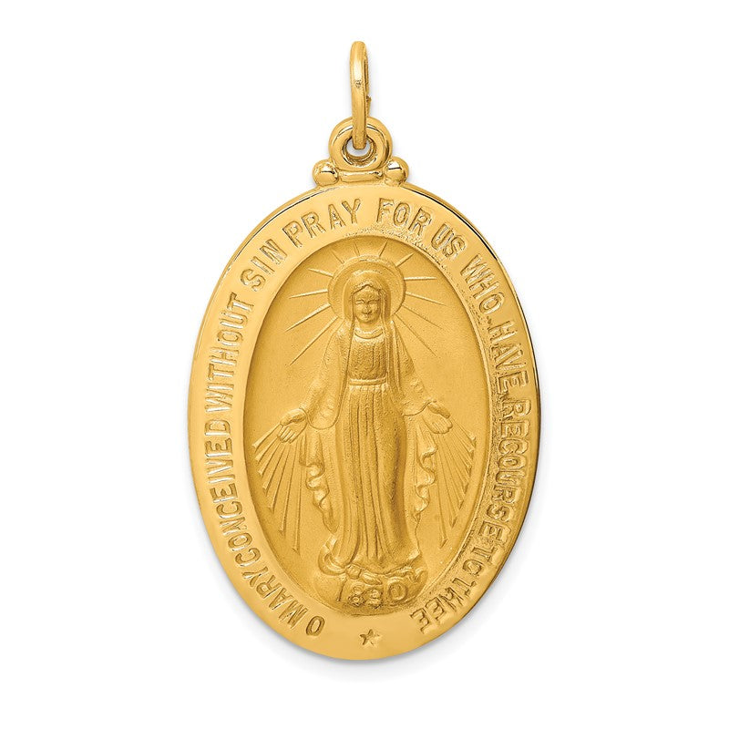 14k Polished and Satin Solid Large Miraculous Medal Oval Pendant XR1747