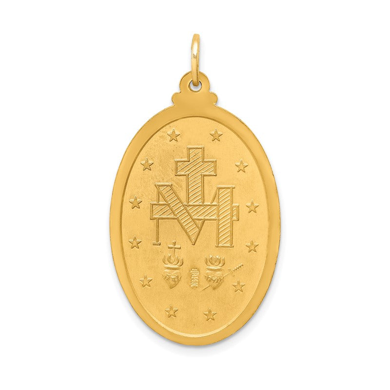 14k Polished and Satin Solid Large Miraculous Medal Oval Pendant XR1747