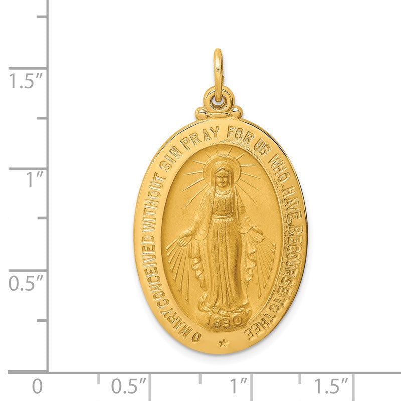 14k Polished and Satin Solid Large Miraculous Medal Oval Pendant XR1747