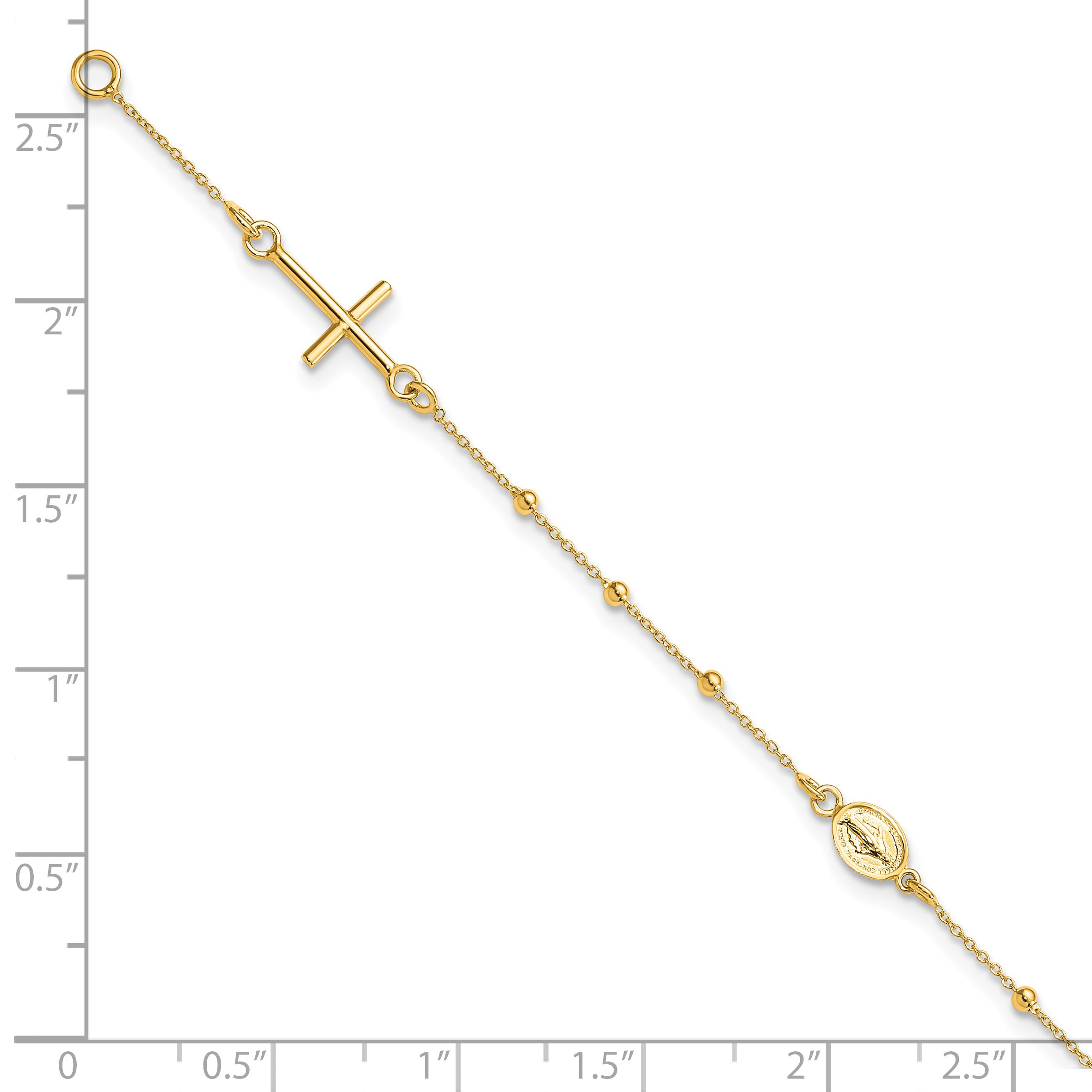 14k Polished Cross and Miraculous Medal Beaded 7.5 inch Rosary Bracelet SF2507